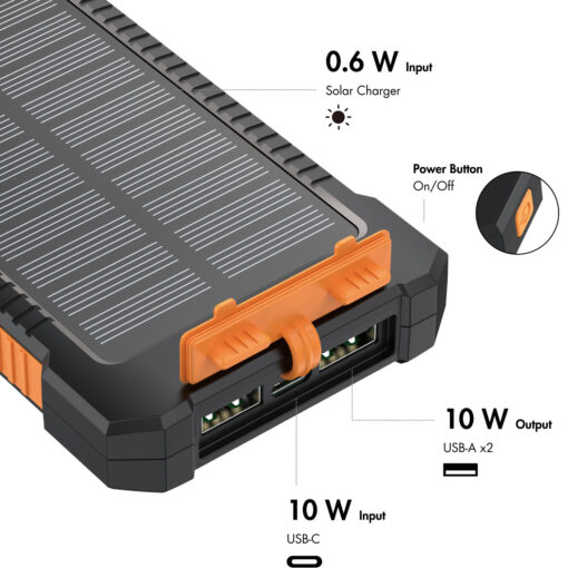 Solcells-Powerbank 6000mAh 2xUSB-A 10W