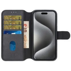 RV Genuine leather Wallet Case iPhone 16 Plus Black