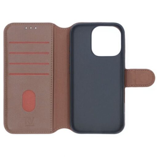 RV Genuine leather Wallet Case iPhone 16 Pro Brown