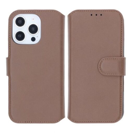 RV Genuine leather Wallet Case iPhone 16 Pro Brown