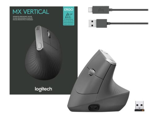 Logitech MX Vertical Optisk Trådløs Kabling Sort