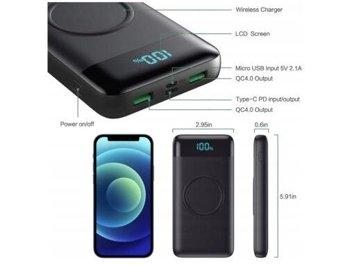 FOCHEW HX160Q2 Powerbank med trådløs opladning 26800mAh Sort