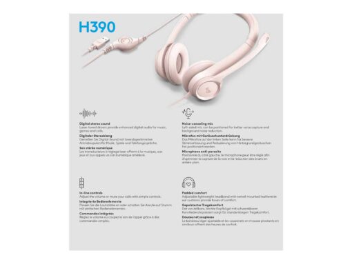 Logitech H390 Kabling Headset Pink